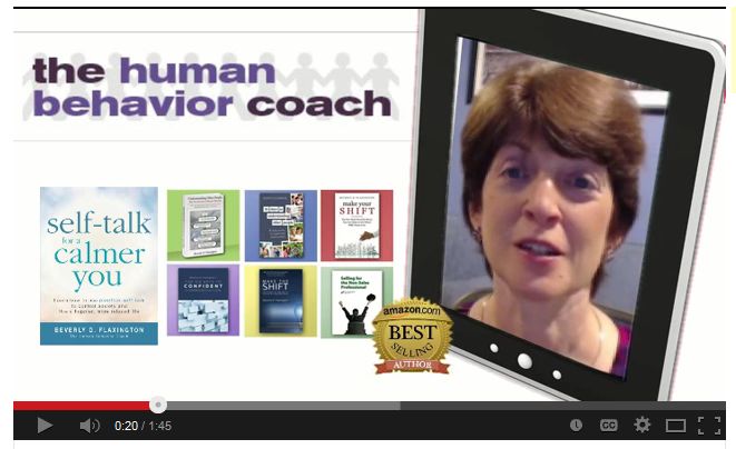 Video thumbnail with title on top and right side picture frame showing talking head video still of author Bev Flaxington. Center omtage of cover images of 7 books. Best selling amazon author seal.