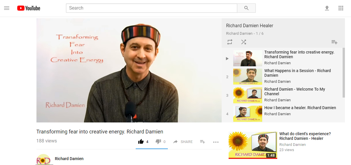 Screen shot of Richard Damien Youtube channel